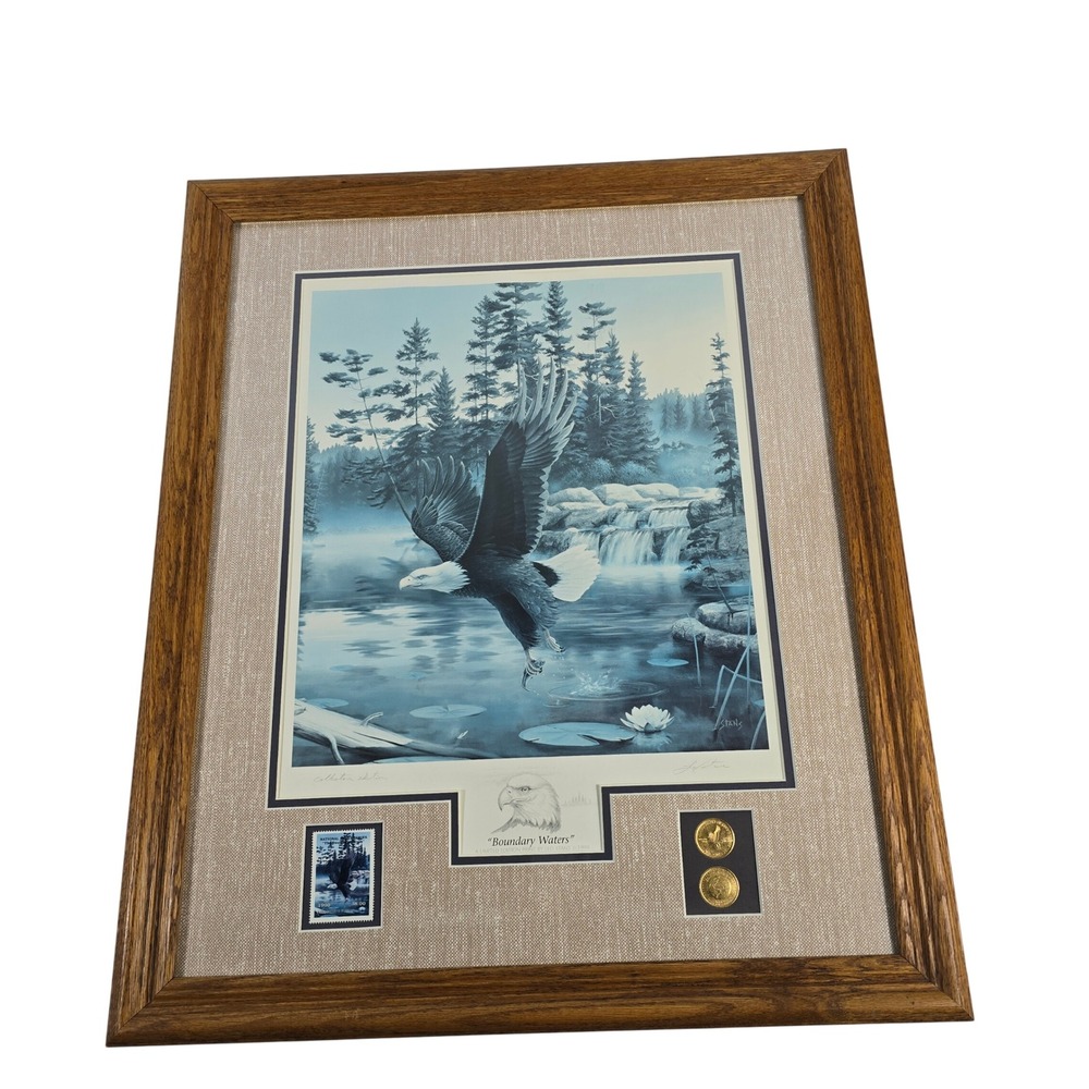 Leo Stans Boundary Waters Eagle Waterfall LE Print Stamp Coins Framed Art